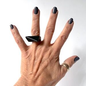 Vintage 6 Lucite Ring Black Trapezoid Statement Mid Century Modern Geometric